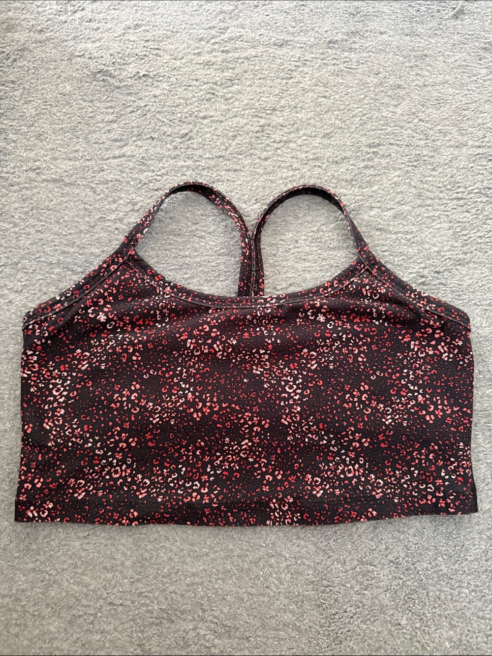 Beyond Yoga Black with Red/Orange Leopard Racerback Sports Bra